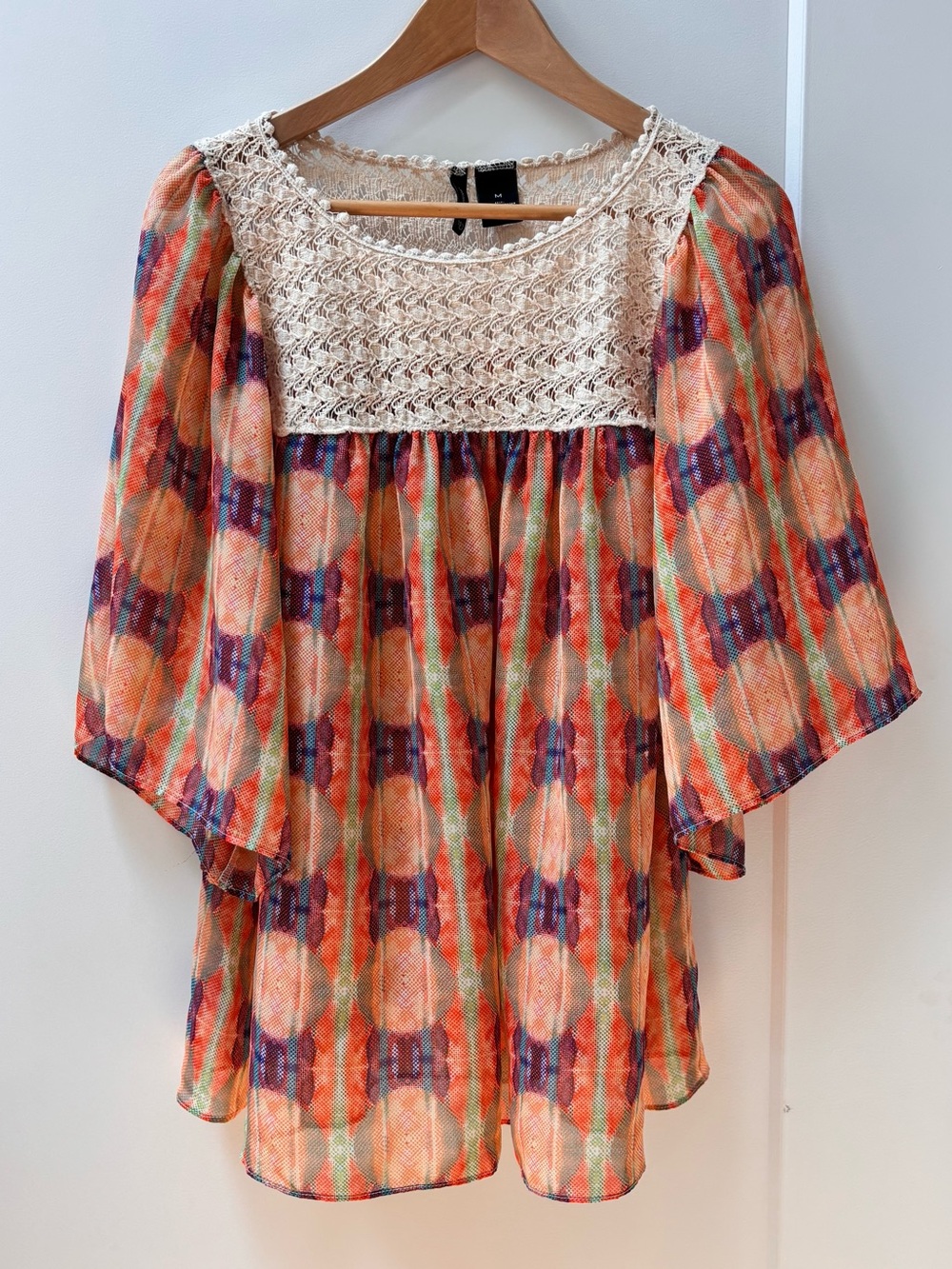 new directions Cream Crochet Yoke Multicolor Peasant Tunic